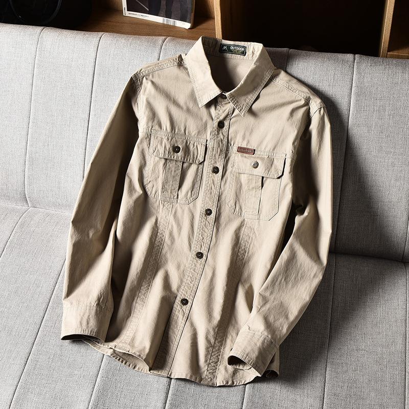 New Style Shirts for Spring and Autumn Men's Long-sleeved Pure Cotton Casual Solid Color Shirts for Middle-aged and Young Workers' Decorative Jacket