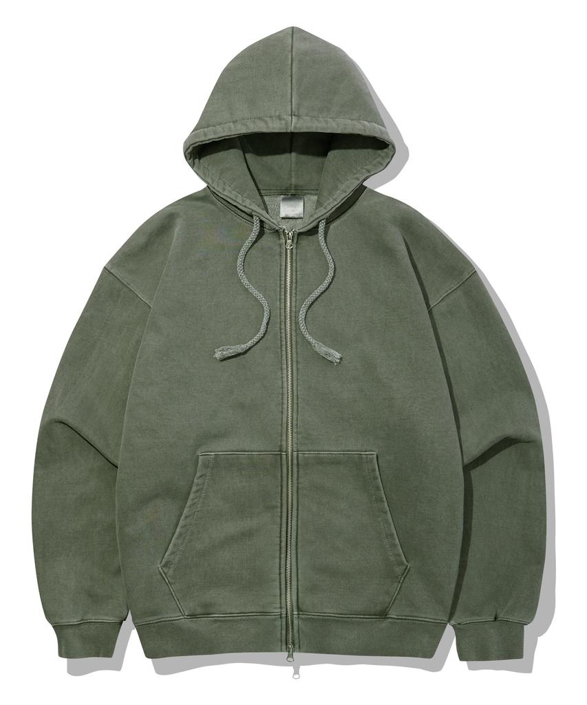 Topboy Heavy Duty Pigment Oversized Two-Way Zip-Up Hoodie Light Khaki