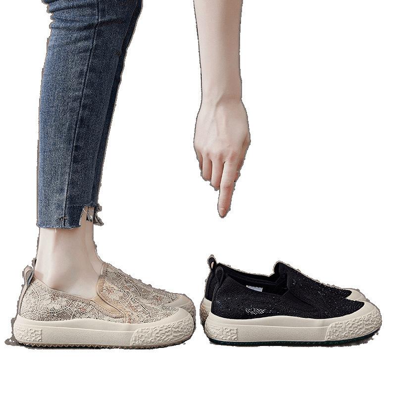 2025 Summer New Fashion Platform Mesh Shoes Casual Fisherman Shoes Breathable Hollow Women Lazy Lace One Pedal Women