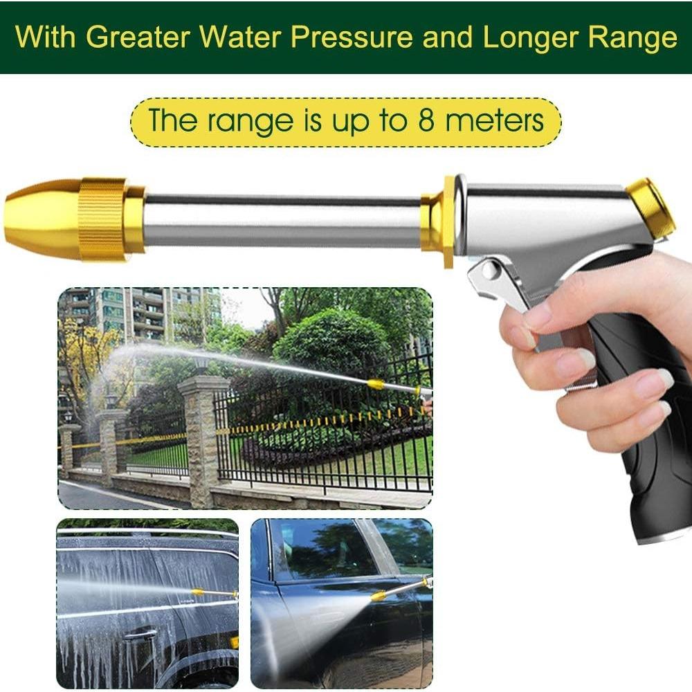 Upgrade Water Hose Nozzle Long Rod Garden Hose Nozzle Heavy Duty metal Brass sprayer 360° Rotaing spray gun for car wash, Plants