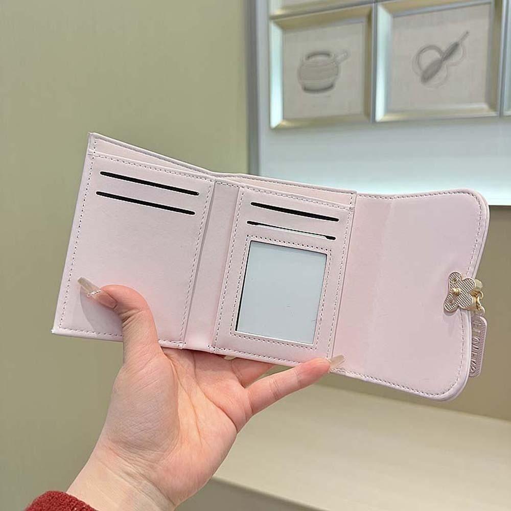 Portable Candy Color Wallet Pouch Multiple Card Short Leather Purse Anti-splash Water PVC Three Fold Card Bag Students
