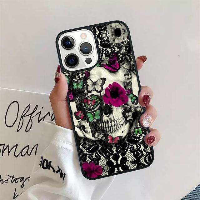 Retro Pattern Flower Skull Coque Shell For iPhone 17 Air 15 16e 14 13 12 Pro Max 11 Pro Max Plus Phone Case Cover