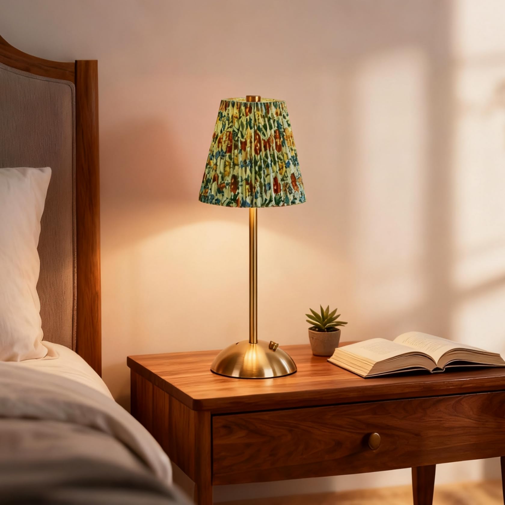 

LUTW Cordless Table Lamp [3 Color Switching & Stepless Dimming] Nordic Retro Fabric Night Light, Type-C Rechargeable, 2600mAh Battery, Touch Control,