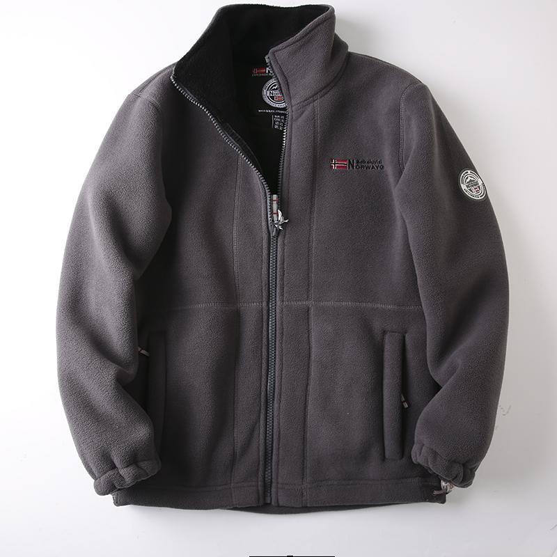 

Мужская плюшевая двусторонняя флисовая куртка Norway: Теплая, Повседневная, Свободного Кроя, Верхняя одежда больших размеров для Осени/Зимы L 80-90kg темно-серого