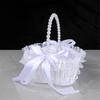 Elegant Crystal Pearls Tassels Basket For Wedding Party Decorations Handcrafted Floral Container With Silk Fabric