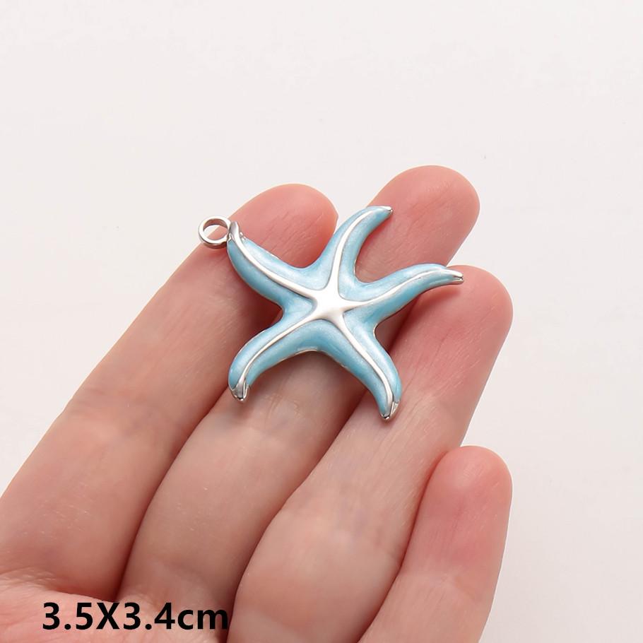 6pcs Enamel Marine Animal Starfish Fish Tail Sea Turtle Stainless Steel Charms For Jewelry Making Bulk Handmade Keychain Pendant