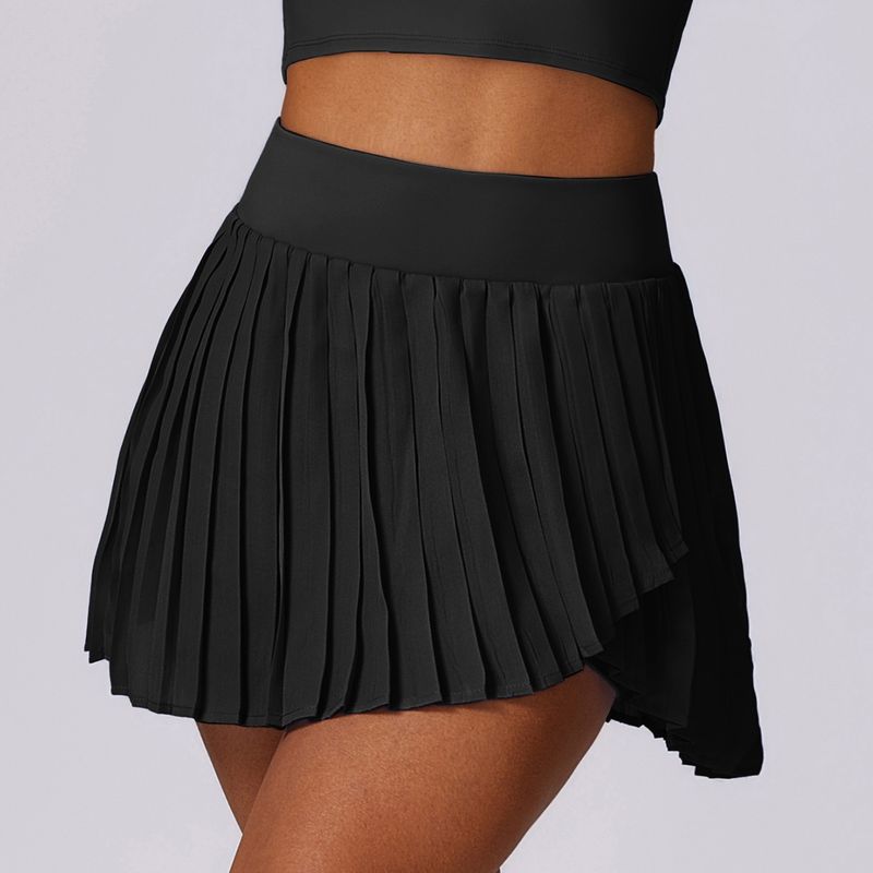 New Arrival Casual Pleated Sports Skirt Women's Fake Two-Piece Quick-Drying Tennis Culottes Fashion Tape Fitness Pantskirt with Pockets