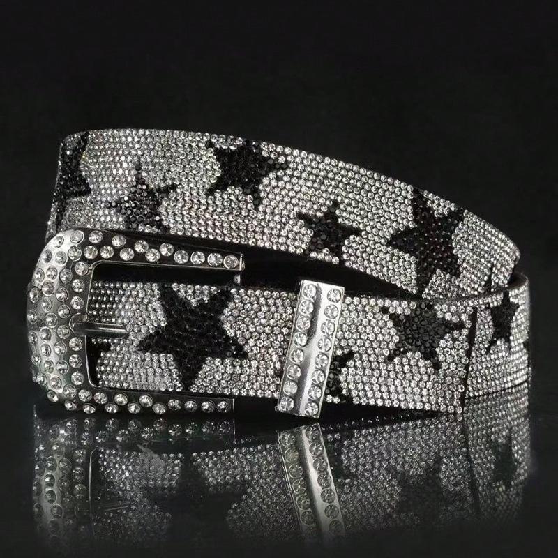 Minimalist Diamond Inlaid Belt Star Element Fashion Versatile High Grade Wide Belt For Men And Women Decoration
