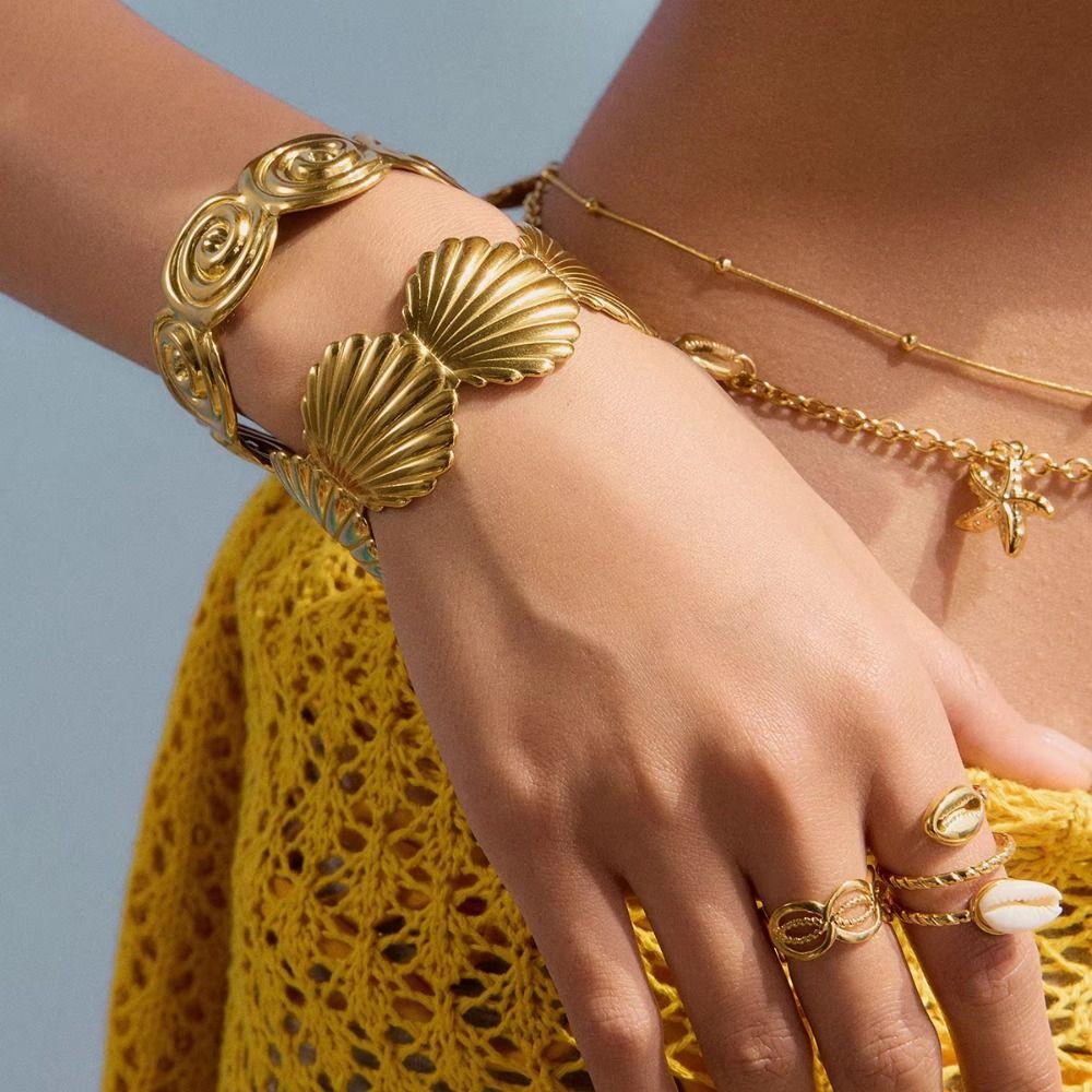 Vacation Style Metal Cuff Bangles Europe American Style Chunky Bracelet Exaggerated Bracelet  Gift
