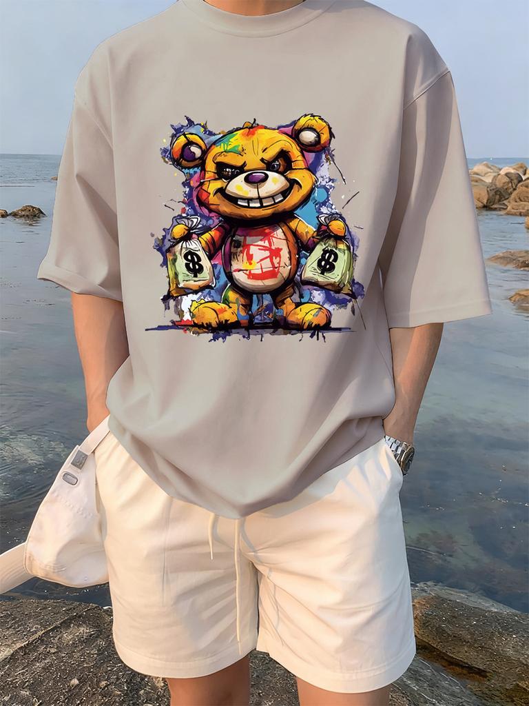 Colorful Bear Holding A Money Bag Printing TShirts Womens Summer Cotton T Shirt Loose ONeck Soft Tops Casual Womans Clothes