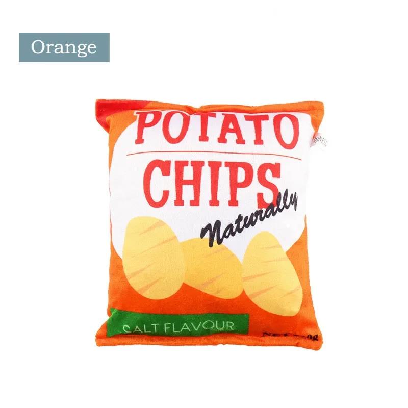 

Funny Dog Toy Crisps Plush Filled Pets Squeaky Chew Toys Bite-resistant Sounding Paper Toys For Small Medium Pets Supplies оранжевый