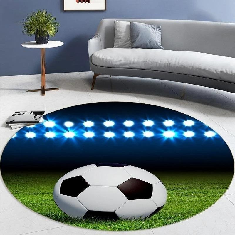 Soccer Ball Round Area Rug – Football Game Theme Carpet – Non-Slip Floor Mat for Living Room or Kids' Room, Washable Home Decor