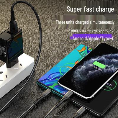 66W 3-in-1 Geflochtenes Schnellladekabel für Apple, Android, Typ-C, Huawei Handys