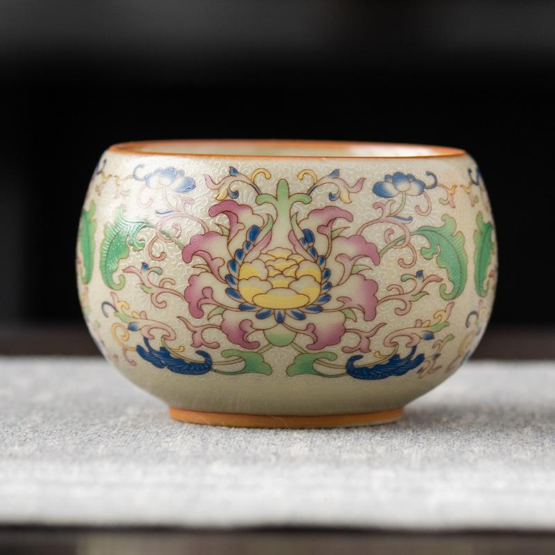 Enamel full color yellow Ru kiln master cup retro high-end tea cup tea bowl light luxury gift box business souvenir