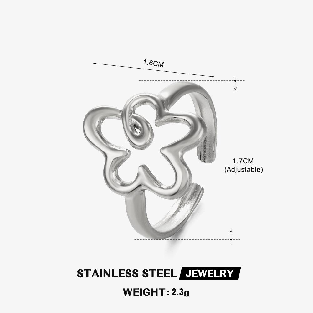 

Stainless Steel Hollow Flower Open Ring For Women Trendy Simple Adjustable Ring Party Jewelry Acceessory Gift