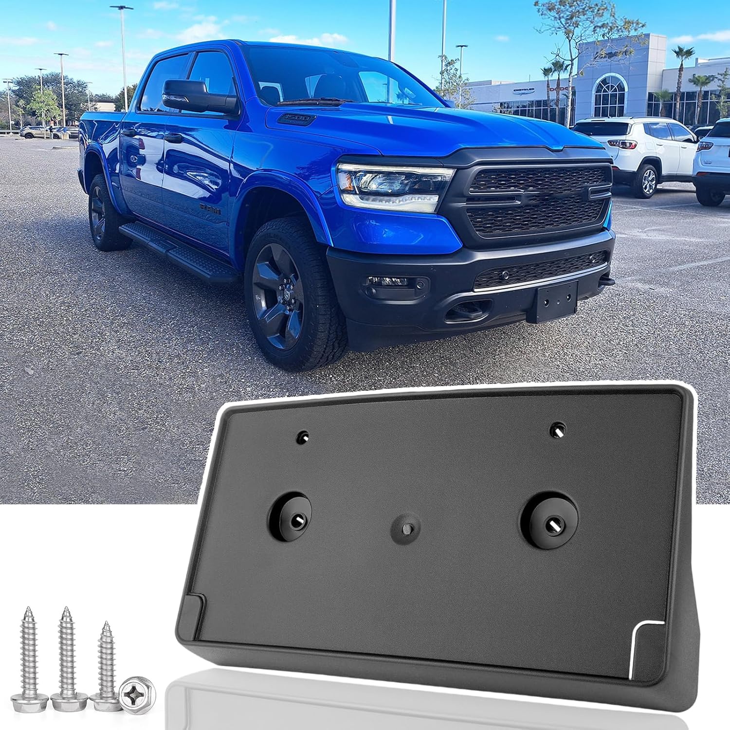 Front License Plate Frame for Dodge Ram 1500 DT 2019 2020 2021 2022 2023 2024 NO Drill Front Bumper License Tag Plate Holder Mounting Bracket Replace
