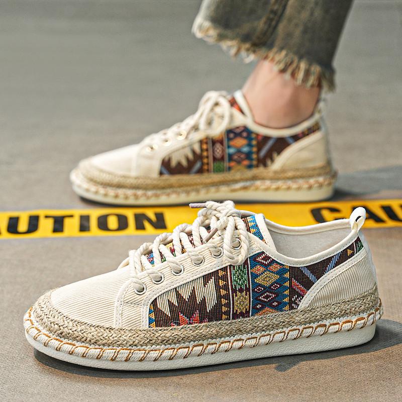 Neue Mode Gedruckt Herren Sommer Schuhe Bequeme Flache Segeltuchschuhe Herren Schnürschuhe Fischerschuhe Casual Herren Espadrilles Hommes_voghion.com