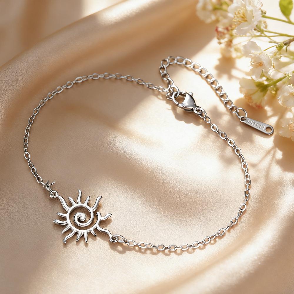 Dawapara Spiral Sun Symbol Bracelet for Women Men Stainless Steel Tribal Sunshine Geometric Charm Bohemian Jewelry