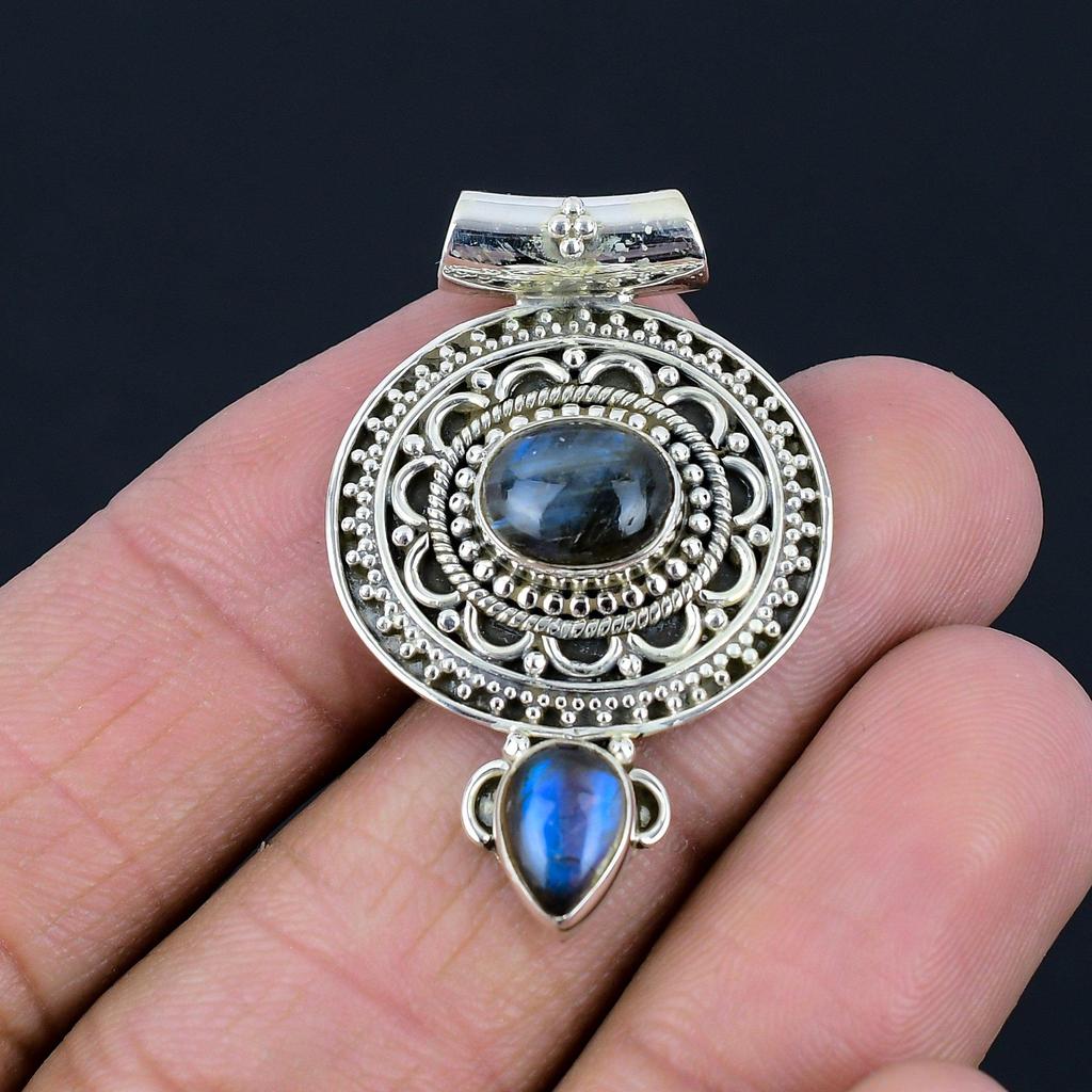 Natural Labradorite Gemstone Pendant, 925 Sterling Silver, Oxidized Teardrop Handmade Pendant Jewelry, Valentine's Day Gift For Loved Ones