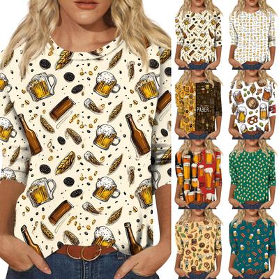 Women’s Casual Crew Neck Three Quarter Sleeve Top with Festival Print Relaxed Fit Soft Fabric Suitable for Daily Wear