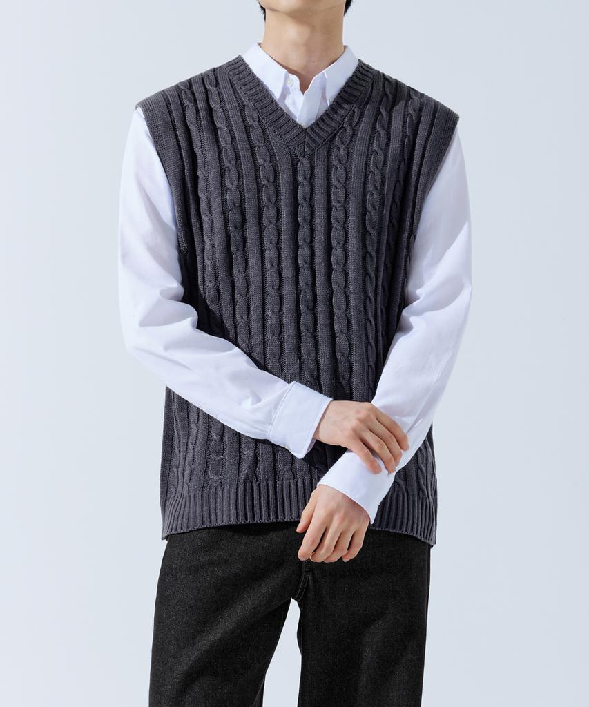 Topboy [2Pack] Regular Fit Cable Knit V-Neck Vest 6 Colors