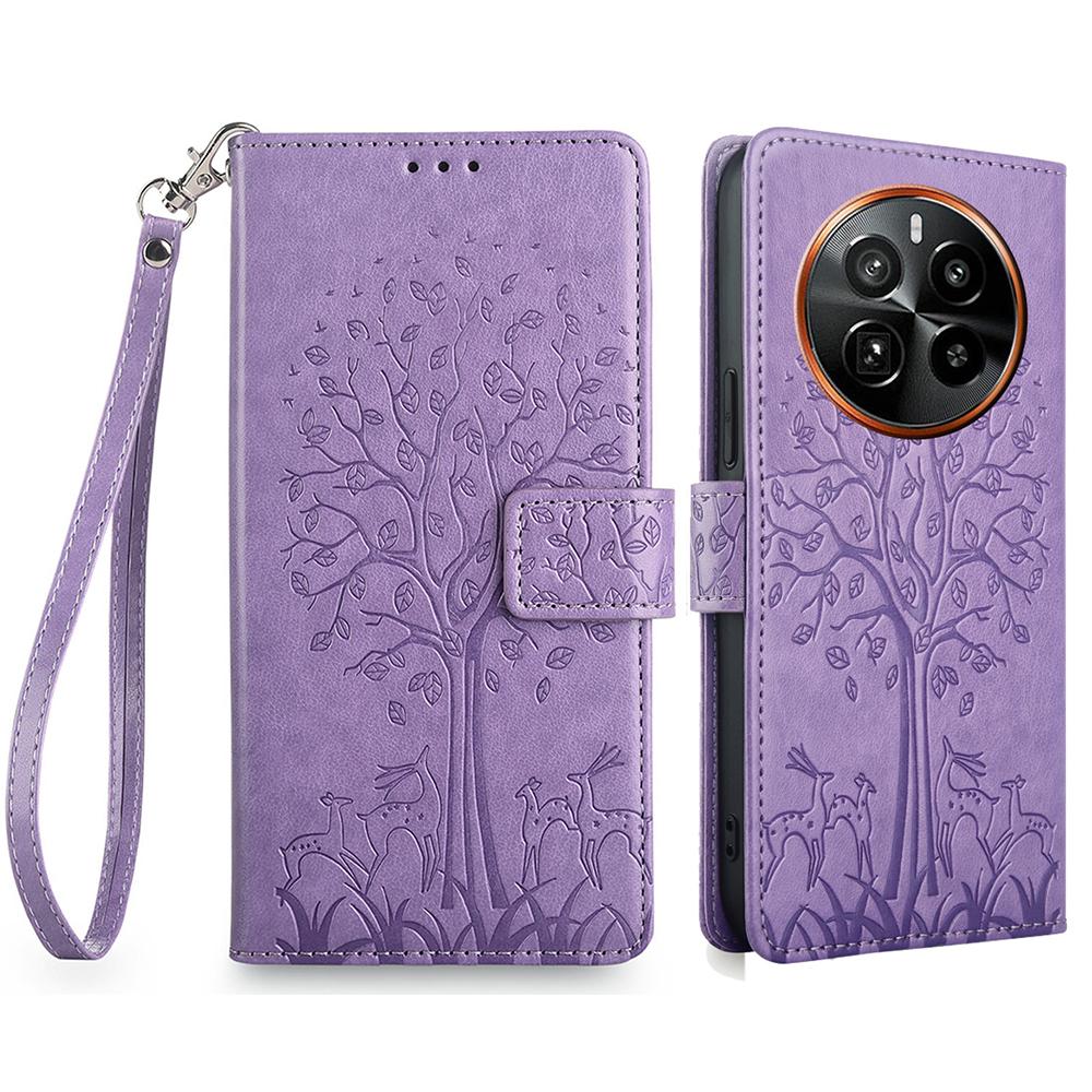 For Realme GT5 Pro 5G Case Deer Tree Imprinted PU Leather Flip Wallet Phone Cover