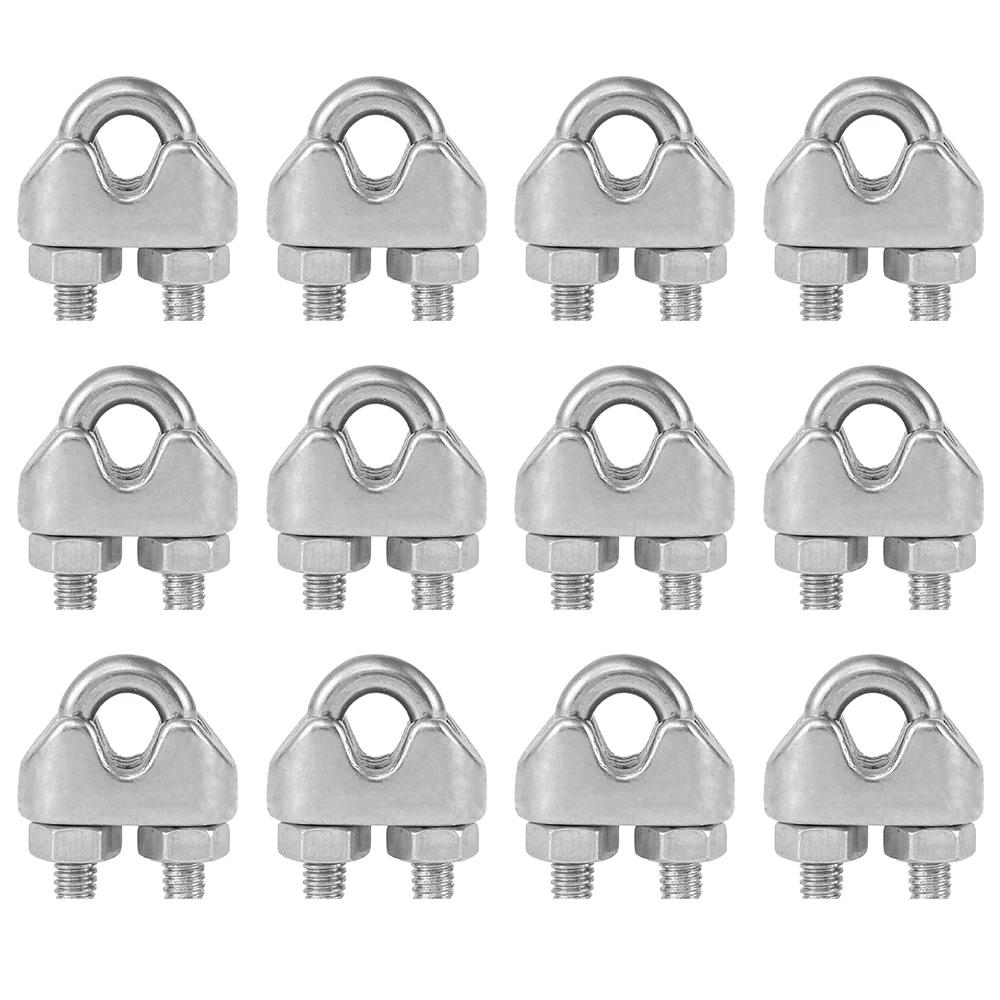 12Pcs U Type M3 Cable Clamps 3mm Wire Rope Fixing Clip Bolts Saddle Fastener Metal Heavy Duty 304 Stainless Steel