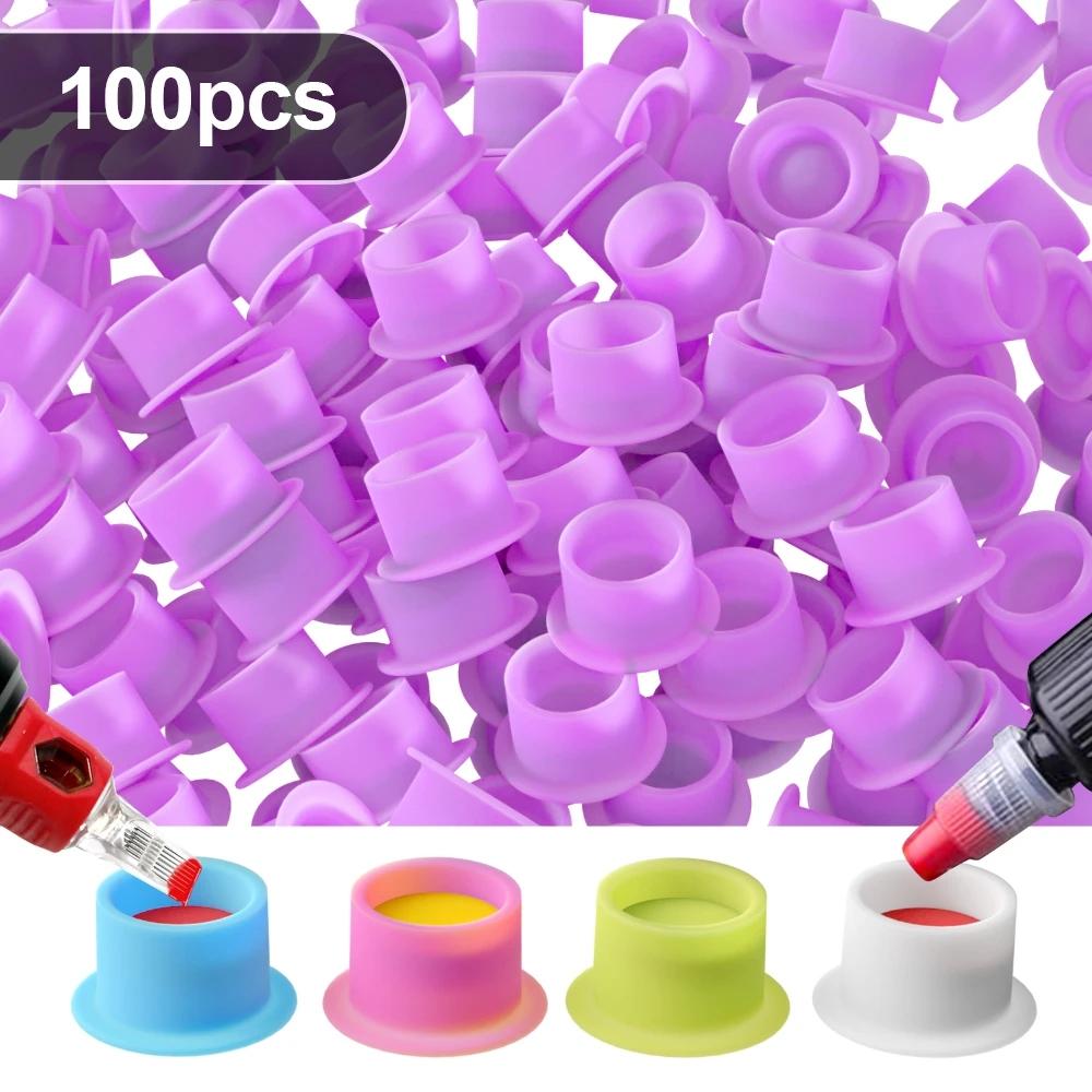 

100PCS Tattoo Ink Cup Macaron Color Disposable Silicone Tape Base Plastic Permanent Makeup Tattoo Pigment Cup Tattoo Accessories
