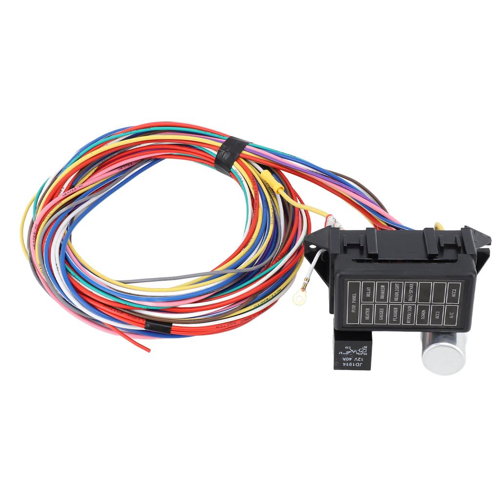 12 Circuit Wiring Harness Set Heat Resistant Fuse Panel Heater Relay Wire Harness for Rat Rods