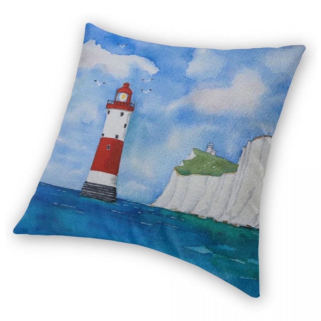Beachy Head Lighthouse Square Pillowcase Polyester Linen Velvet Printed Zip Decorative Home Cushion Cover 18"