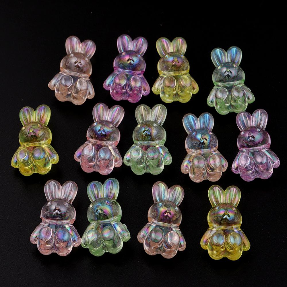 30PCS Clear Frosted Transparent Cartoon Rabbit Beads Horizontal Hole Loose Acrylic Beads DIY Mobile Phone Chain Pendant Ornament