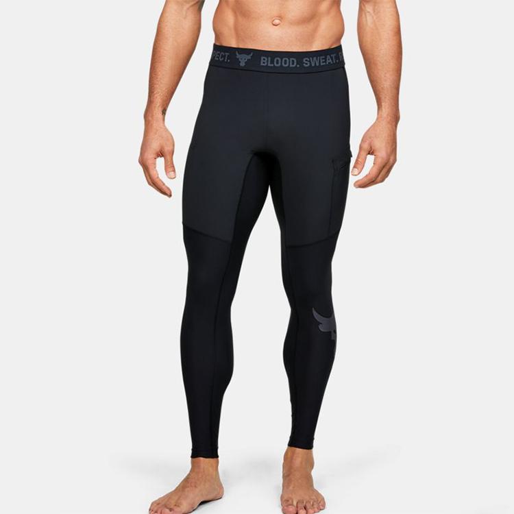 Under Armour X Dwayne Johnson Projekt Rock Kompresyjne Spodnie Fitness Męskie Spodnie Czarne 1351533-001