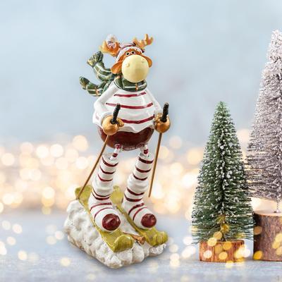 Świąteczna Figurka Renifera do Narciarstwa Nowoczesna Kolekcjonerska Ozdoba Statuetka Jelenia na Półki Domowe
