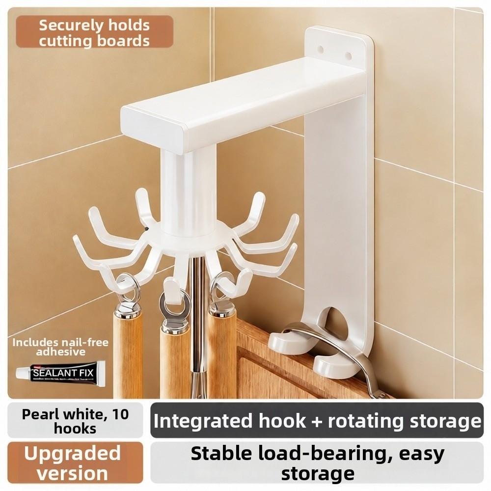Wall Mounted Utensil Organizer 360 Degrees Rotating Kitchen Storage Rack Kitchen Hook Rack  Kitchen