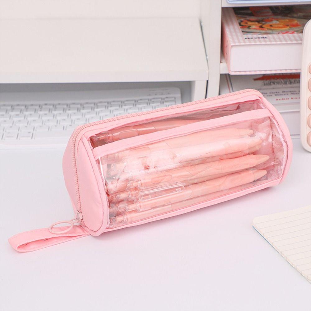 PVC Large Capacity Pencil Bag Standing Zipper Pencil Case Transparent Pencil Case  School Supplies