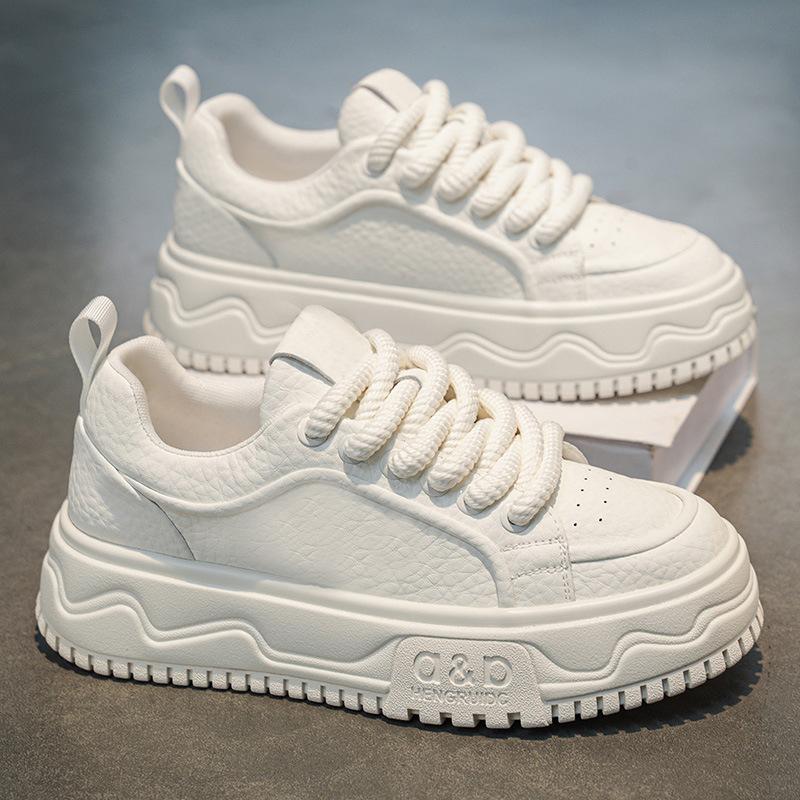 

22 spring new leather waterproof casual board shoes Hong Kong style thick-soled trendy shoes 44 білий
