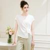 TUHUANG Women's Silk Blend Round Neck Twist Knot Split Top