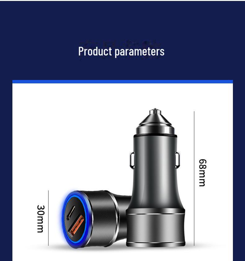 36W Dual USB Type-C Fast Car Charger with Metal QC3.0