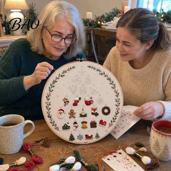 Christmas Crafting Activity Set 24 Days Tree Embroidery Kit, DIY Sewing Kit for Beginners, Holiday Handmade Advent Calendar Material Pack with
