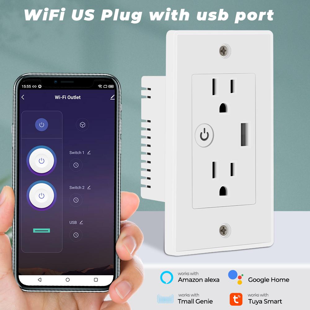 15a Tuya Wifi Smart Socket Us Plug Outlet Timing Smart Life App Wall Electrical On Off For Google Home Alexa Tmall Genie