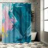 Blue Pink Yellow Watercolor Shower Curtain for Bathroom Decor Waterproof Fabric Bath Mat with Hook Set