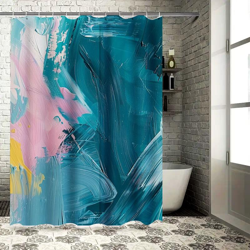 

Blue Pink Yellow Watercolor Shower Curtain For Bathroom Decor Waterproof Fabric Bath Mat With Hook Set W60H190(CM)-1 Pcs