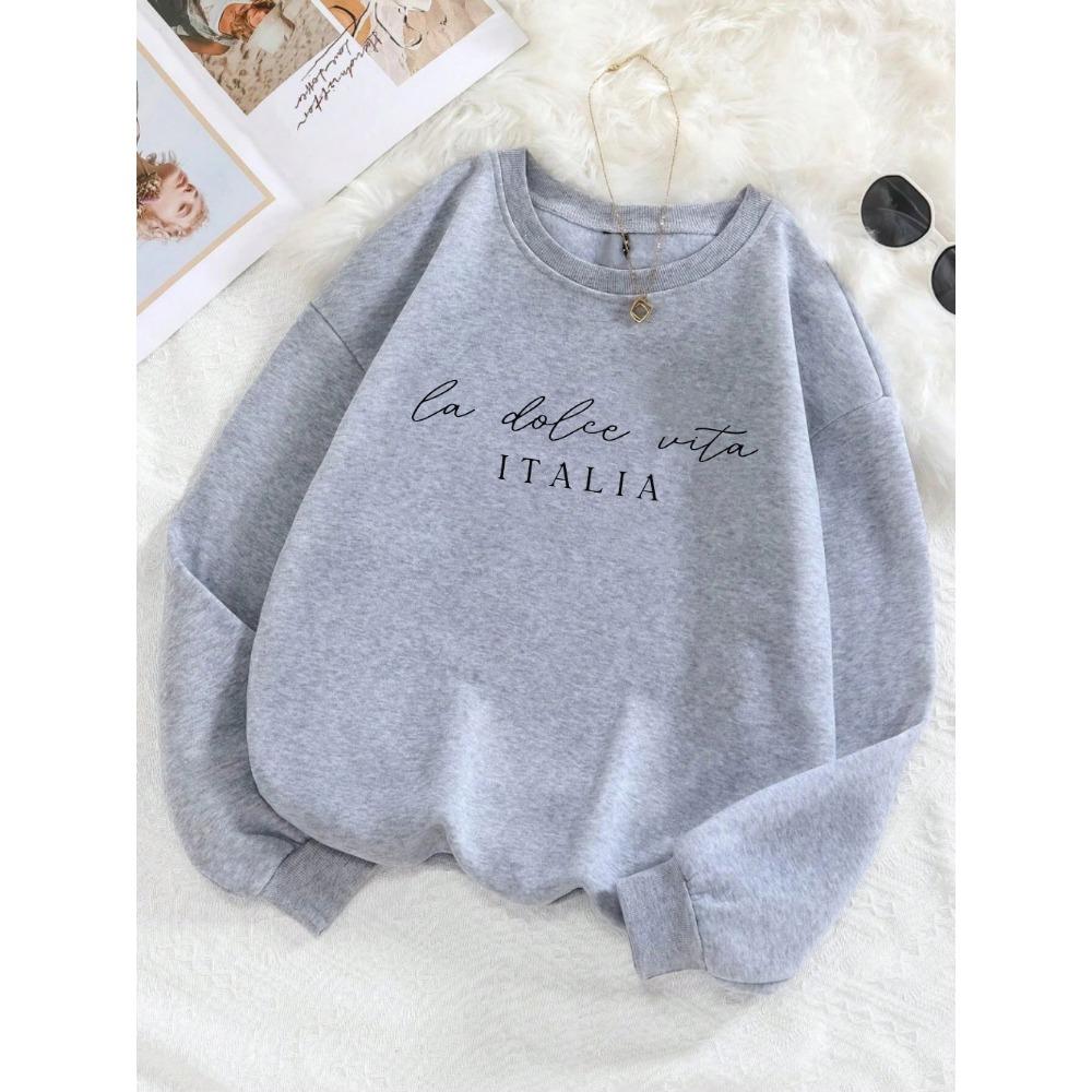 

La Dolce Vita Italia Printed Womens Sweatshirt Crewneck Y2K Loose Clothing Multicolor Casual Pullover All-Match Top XL