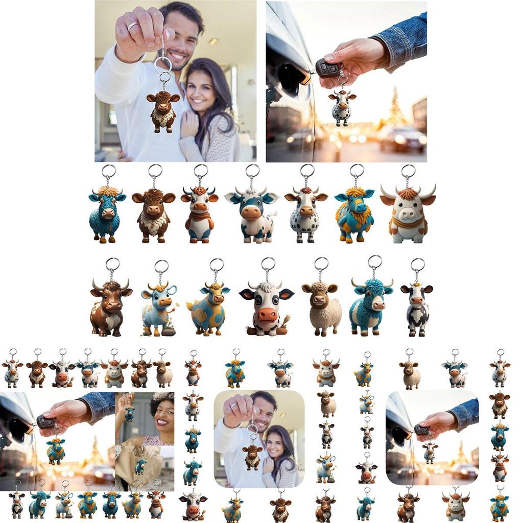 Cute Cartoon Colorful Bull Keychain Keyring Pendant For Car Backpacks Acrylic Material 8cm/3.1 In Size