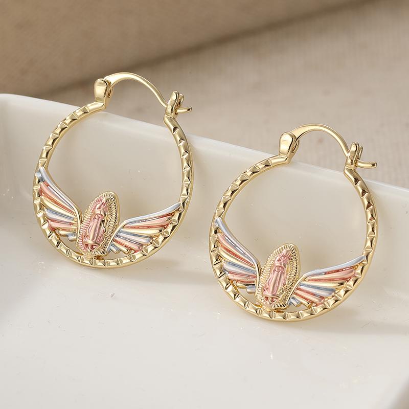 Vintage Copper Material Golden Plated Hand Carved Hoop Earrings for Women's Bohemian Style Banquet Vacation Jewelry Accessories