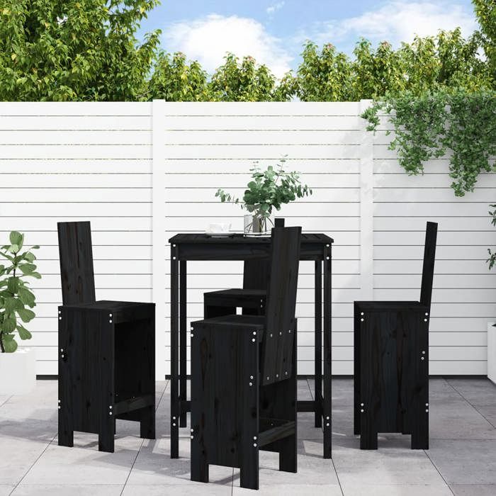VidaXL Garden Bar Set 5 Pcs Black Solid Pine Wood, Pub Set, Patio Bar Set, Table Set 3157773