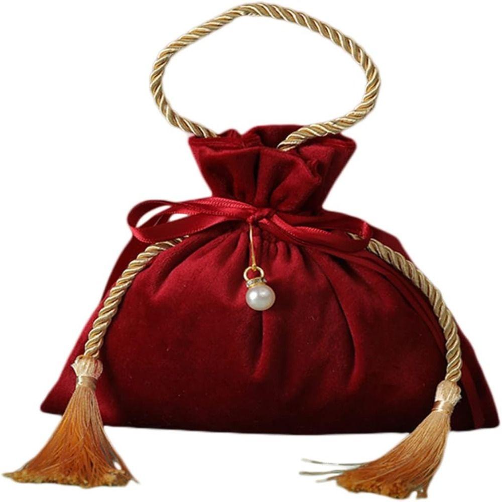 

Бордовый мешочек для конфет на шнурке из нетканого материала, традиционный китайский свадебный подарочный пакет, Свадьба C