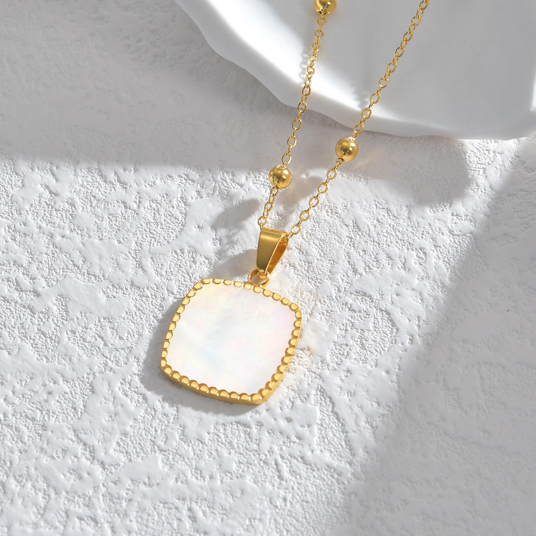 

Atoztide New Bead Chain Necklace Earring for Women Girl Stainless Steel Jewelry Set Geometric Fritillaria Pendant Christmas Gift