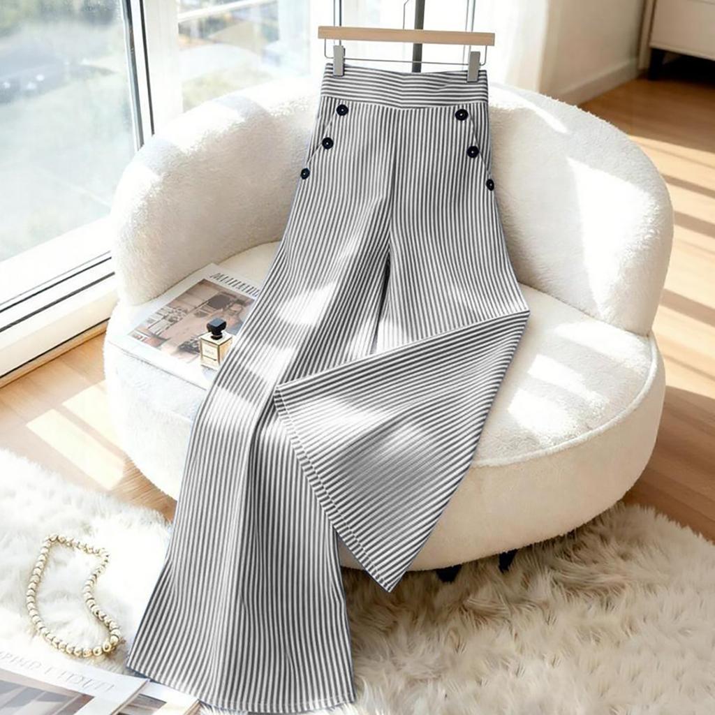 Flowy Pants for Women Casual High Waisted Wide Leg Palazzo Pants Long Trousers with Buttons and Pockets Plus Size