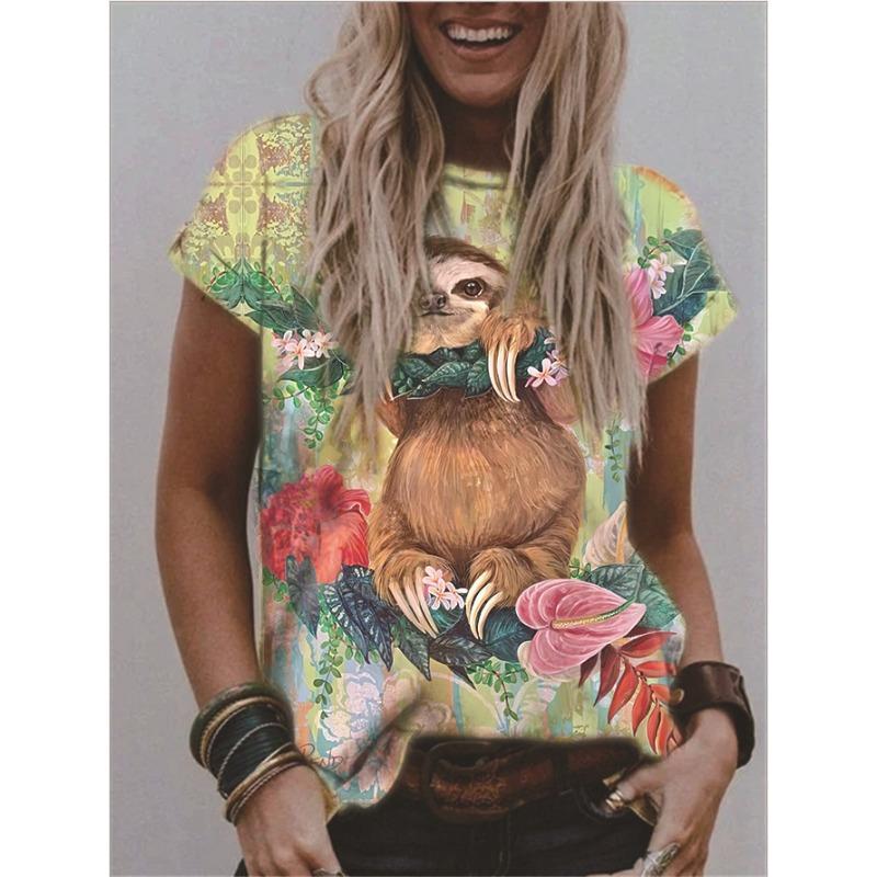 Summer Round Neck 3D Flower Print Top Fashionable Casual Short Sleeved Women's T-shirts
